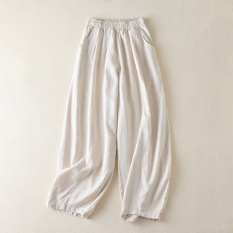 Buddha Stones無地 コットンリネン レディース ポケット付きパンツ - ベージュ - US8-10,UK/AU12-14,EU40-42 (2XL) - image 8