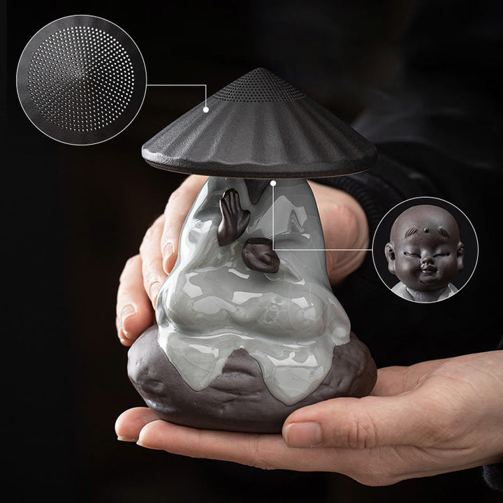 Buddha Stones小さな禅僧帽子ストレーナー 陶器製 ティーアクセサリー 置物 室内装飾