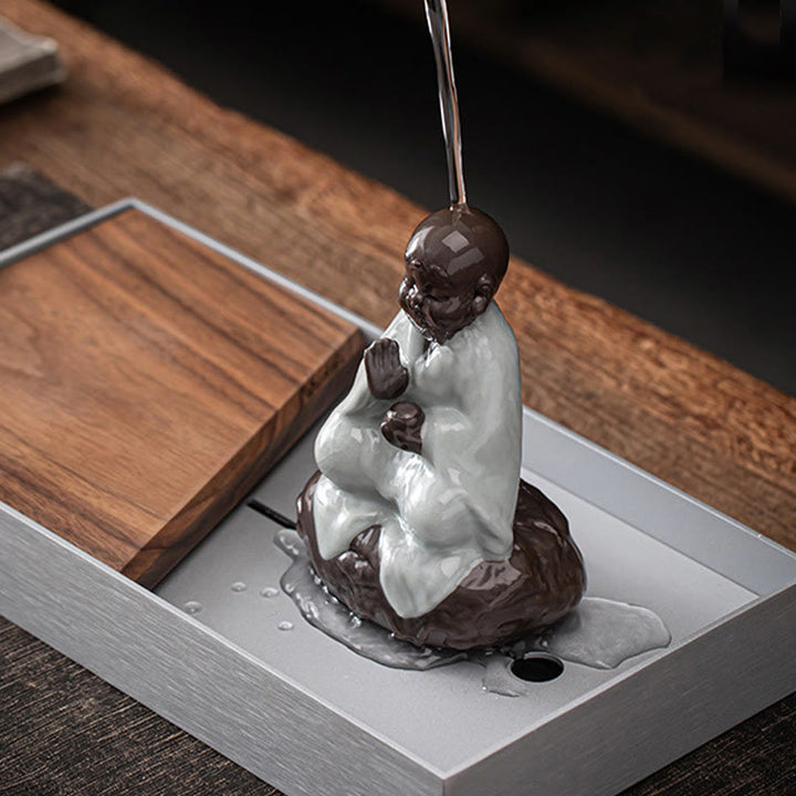 Buddha Stones小さな禅僧帽子ストレーナー 陶器製 ティーアクセサリー 置物 室内装飾