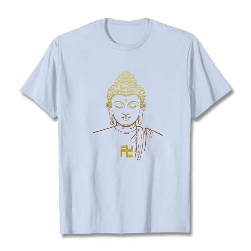 Buddha Stones卍柄 黄金仏 コットンTシャツ - ライトシアン - 2XL - image 17