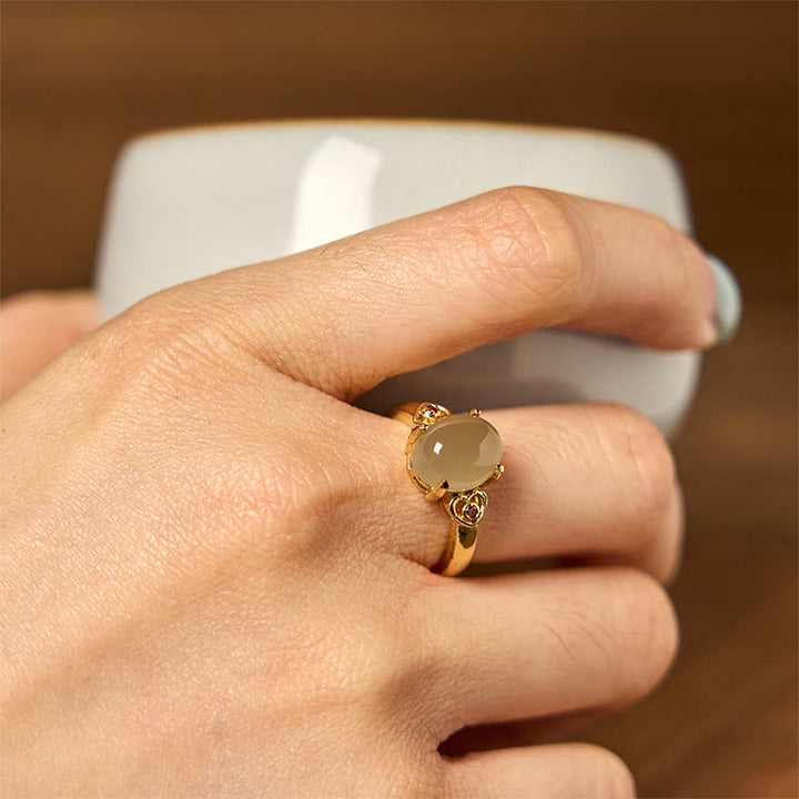 Buddha Stones天然和田翡翠卵型ハート型銅製幸運オープンリング - image 2