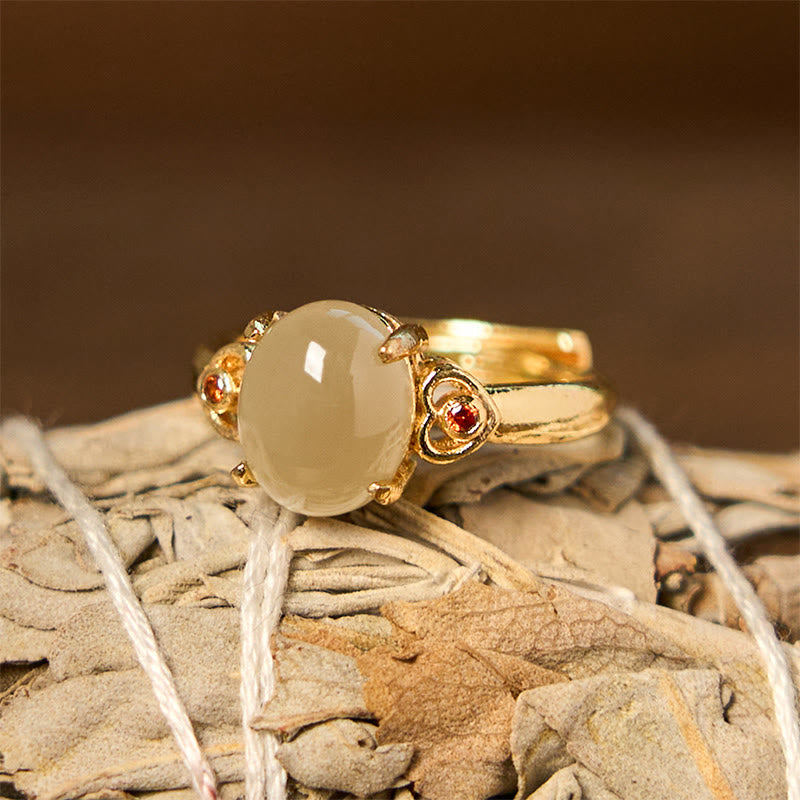 Buddha Stones天然和田翡翠卵型ハート型銅製幸運オープンリング