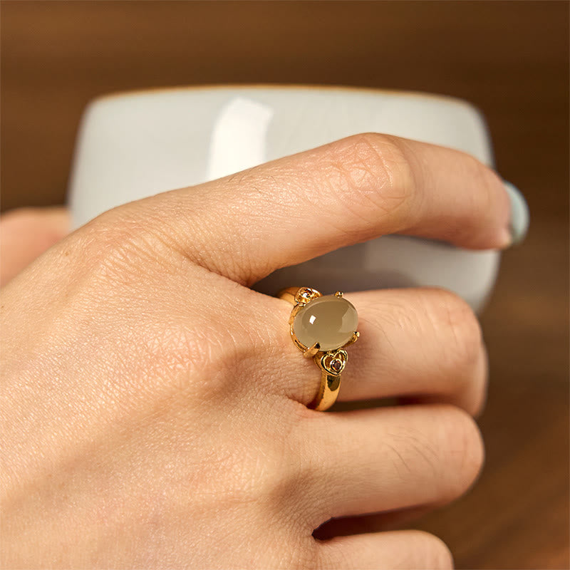 Buddha Stones天然和田翡翠卵型ハート型銅製幸運オープンリング