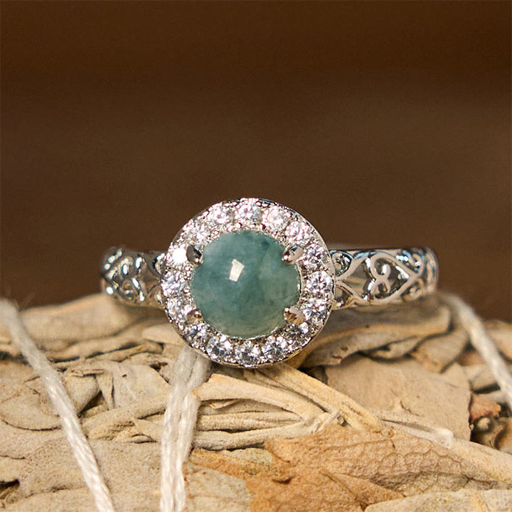 Buddha Stones天然和田翡翠卵如意棒模様幸運リング