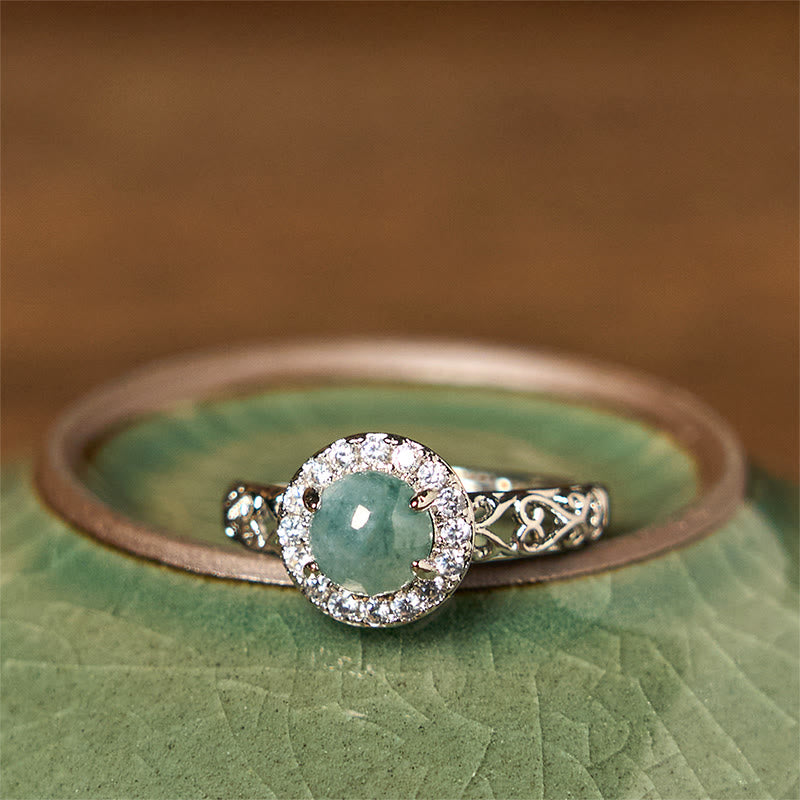 Buddha Stones天然和田翡翠卵如意棒模様幸運リング