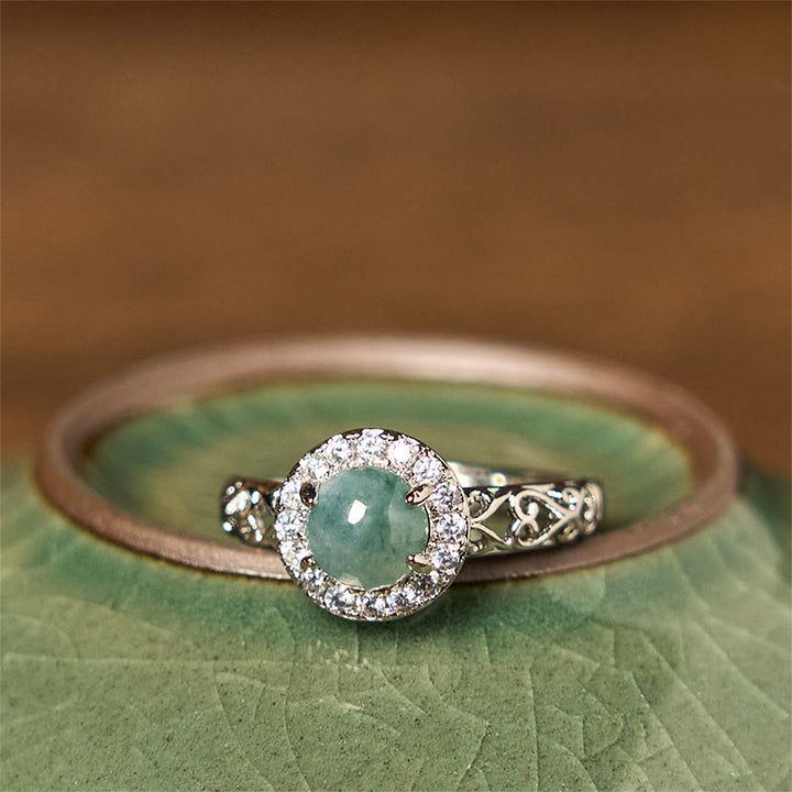 Buddha Stones天然和田翡翠卵如意棒模様幸運リング