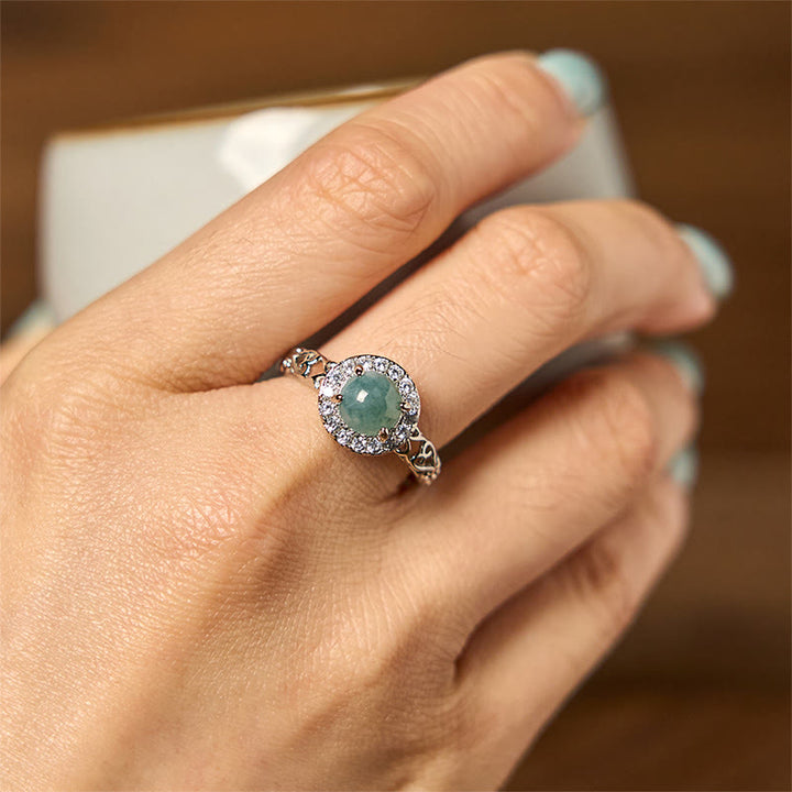 Buddha Stones天然和田翡翠卵如意棒模様幸運リング