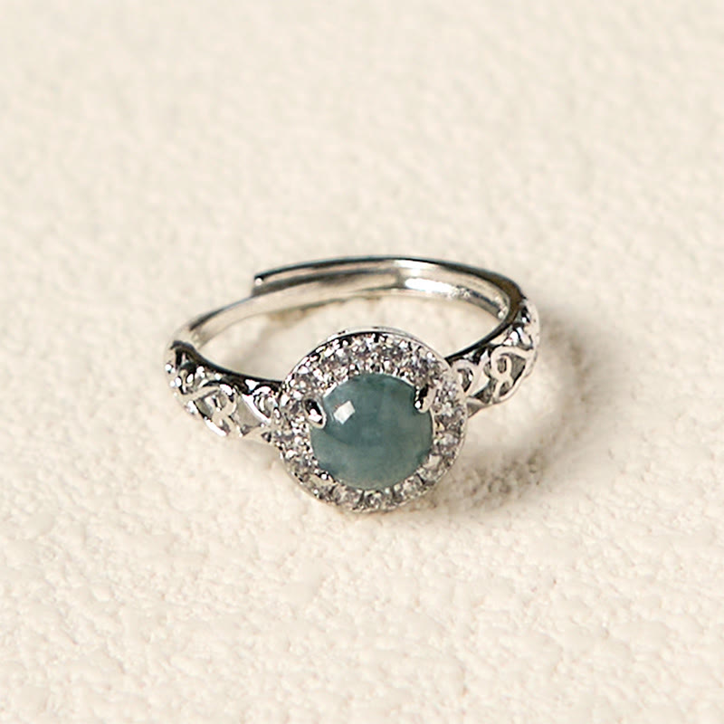 Buddha Stones天然和田翡翠卵如意棒模様幸運リング