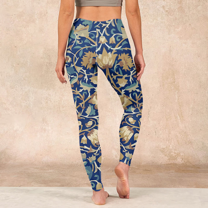 Buddha Stonesと蓮の花が繋がった柄のジムレギンス レディース ヨガパンツ - image 16