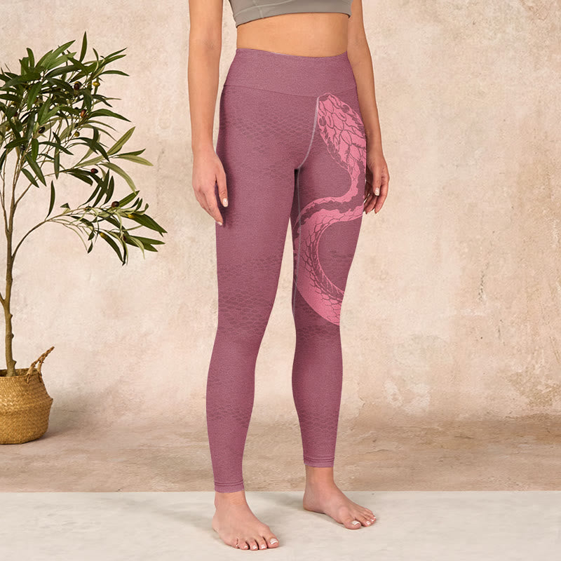 Buddha Stonesピンク スネーク&スネークスキンプリント ジムレギンス レディース ヨガパンツ - image 4