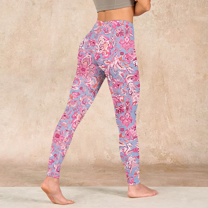 Buddha Stonesピンク花柄 ジムフィットネス レギンス レディース ヨガパンツ - image 5