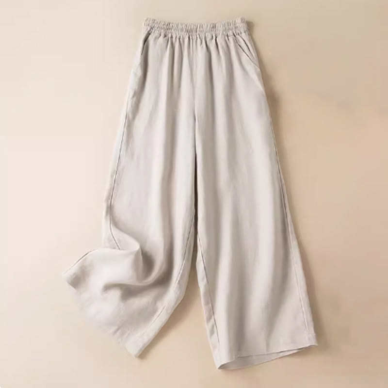 Buddha Stonesカジュアル 無地 コットンリネン レディース ワイドレッグパンツ ポケット付き - ベージュ - US12、 UK/AU16、 EU44 (3XL) - image 22