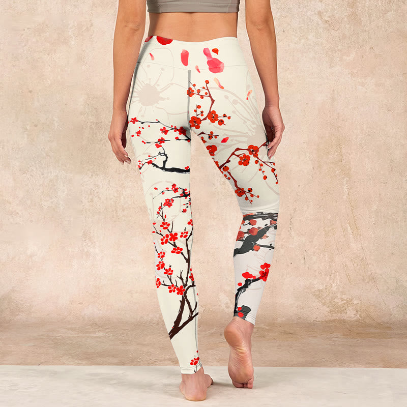 Buddha Stonesと赤い梅の花が咲くプリントのジムレギンス レディース ヨガパンツ - image 15