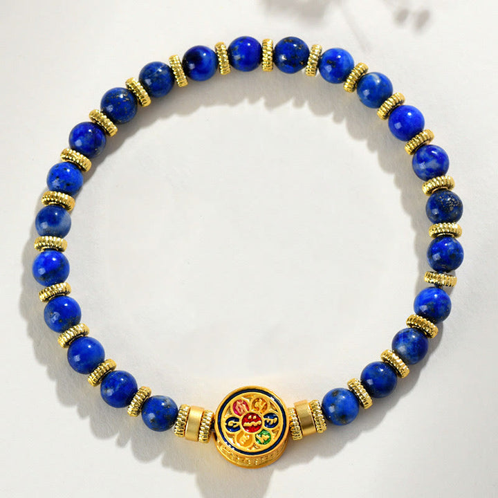 Buddha Stones天然ラズライトオーム・マニ・パドメ・フムビーズ バランスブレスレット