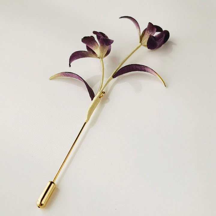 Buddha Stonesハンドメイドベルベットフラワー桑シルク蘭の花ブローチ