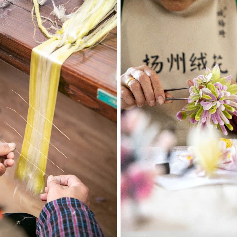 Buddha Stonesハンドメイド揚州ベルベットフラワー桑シルク桃の花ブローチ