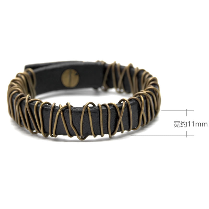 Buddha Stonesヴィンテージレザー 銅 真鍮 ワイヤーラップ バランスブレスレット