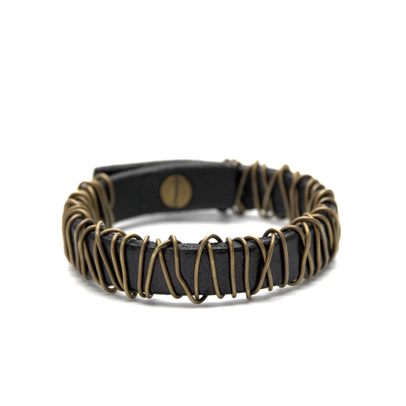 Buddha Stonesヴィンテージレザー 銅 真鍮 ワイヤーラップ バランスブレスレット