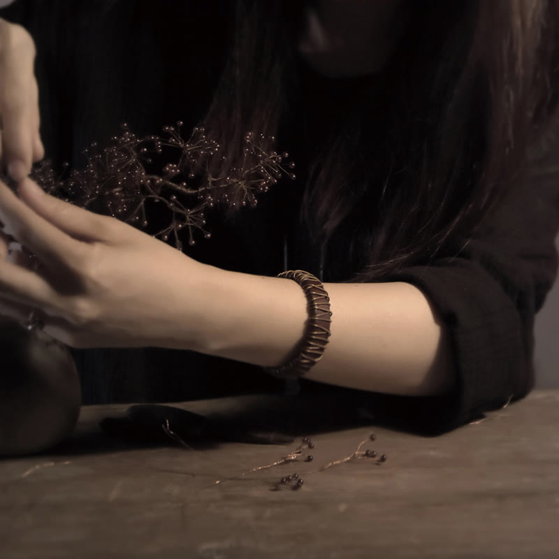 Buddha Stonesヴィンテージレザー 銅 真鍮 ワイヤーラップ バランスブレスレット