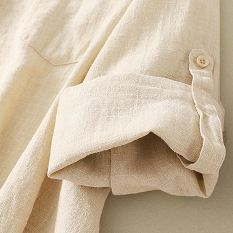 Buddha Stonesカジュアル レディース ゆったり スタンドカラー 長袖デザイン 無地 コットンリネン シャツ - image 11