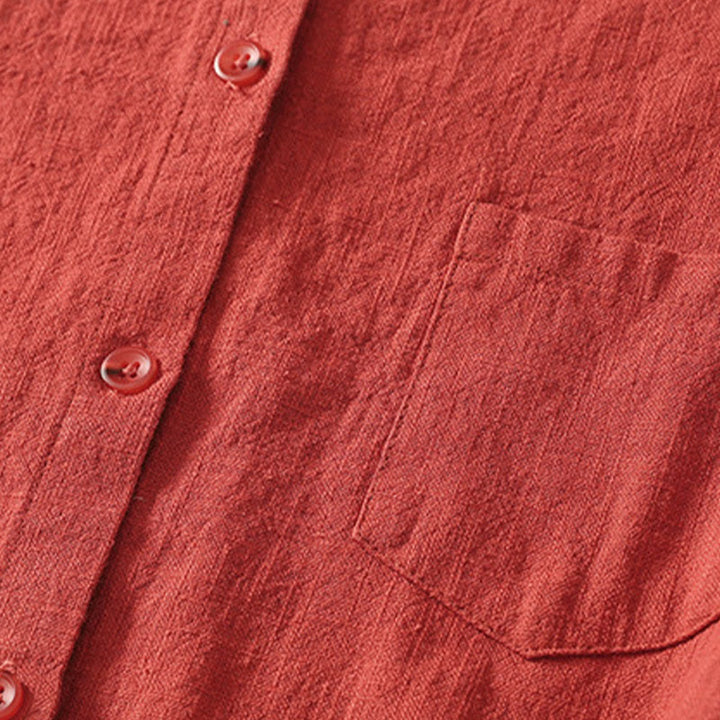 Buddha Stonesカジュアル レディース ゆったり スタンドカラー 長袖デザイン 無地 コットンリネン シャツ - image 3