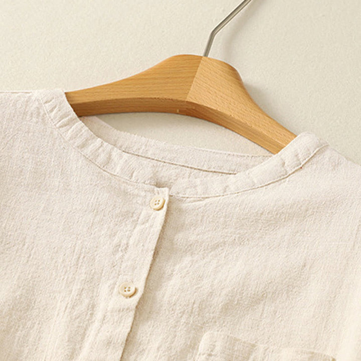 Buddha Stonesカジュアル レディース ゆったり スタンドカラー 長袖デザイン 無地 コットンリネン シャツ - image 6