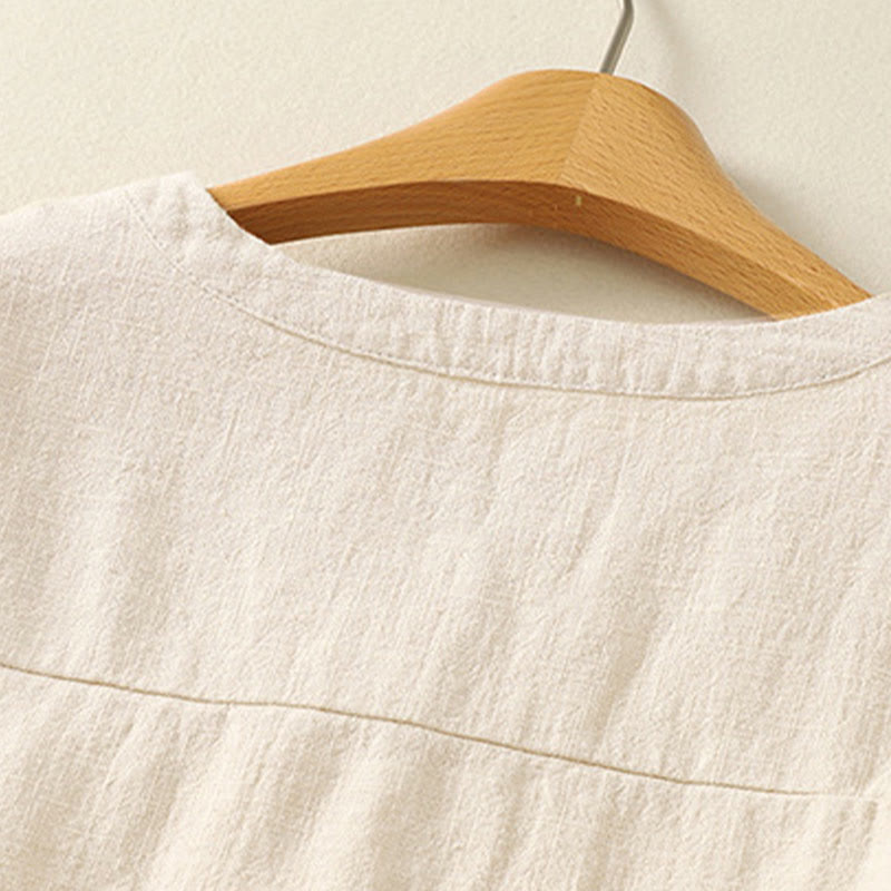 Buddha Stonesカジュアル レディース ゆったり スタンドカラー 長袖デザイン 無地 コットンリネン シャツ - image 7