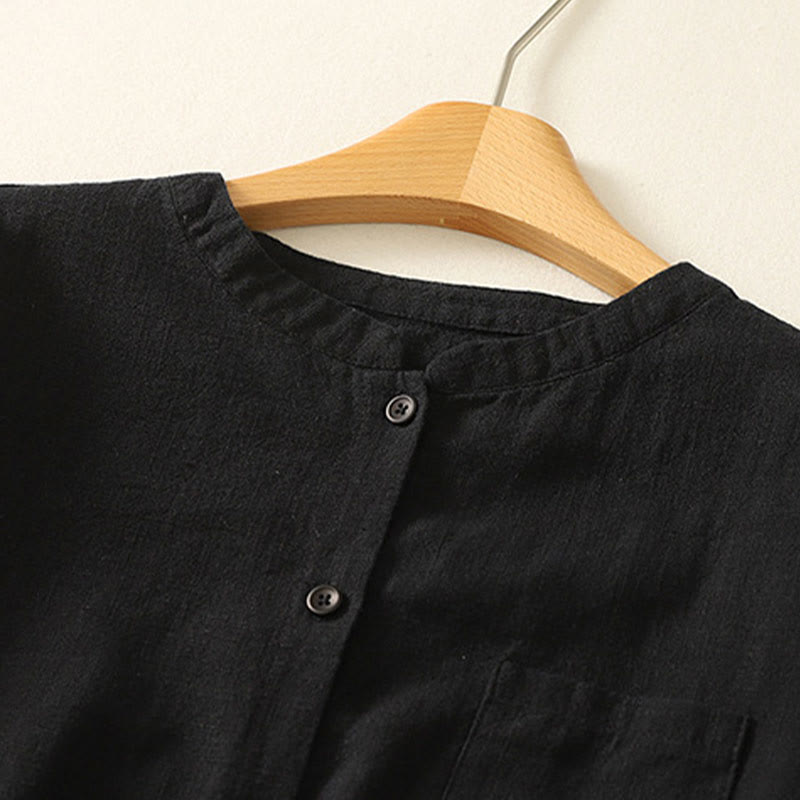 Buddha Stonesカジュアル レディース ゆったり スタンドカラー 長袖デザイン 無地 コットンリネン シャツ - image 14