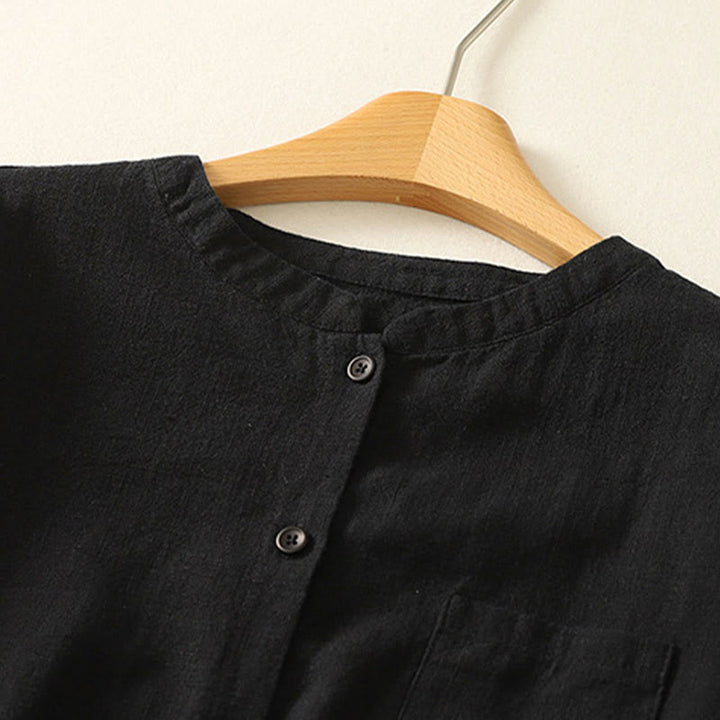 Buddha Stonesカジュアル レディース ゆったり スタンドカラー 長袖デザイン 無地 コットンリネン シャツ - image 14