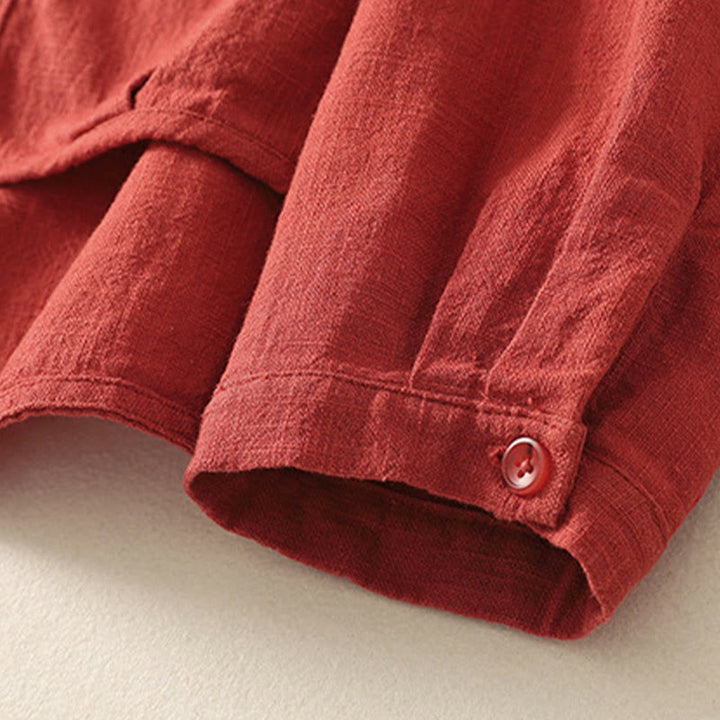 Buddha Stonesカジュアル レディース ゆったり スタンドカラー 長袖デザイン 無地 コットンリネン シャツ - image 2