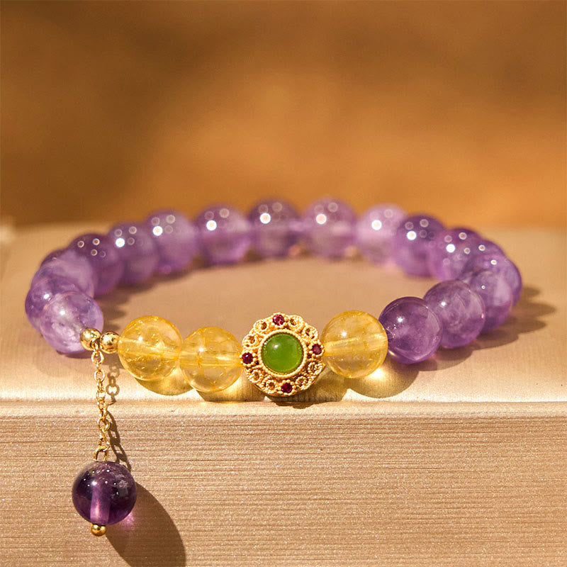 Buddha Stones天然アメジスト瞑想バランスブレスレット