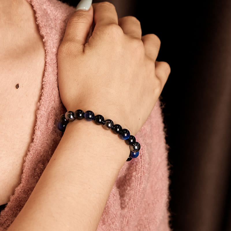 Buddha Stones天然タイガーアイオブシディアンヘマタイトポジティブパワフルブレスレット