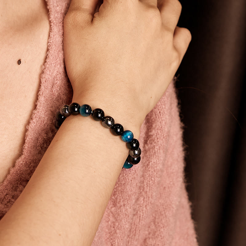 Buddha Stones天然タイガーアイオブシディアンヘマタイトポジティブパワフルブレスレット