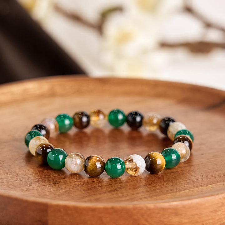 Buddha Stones天然タイガーアイ グリーンアゲート シトリン ミックス&マッチビーズ 守護ブレスレット