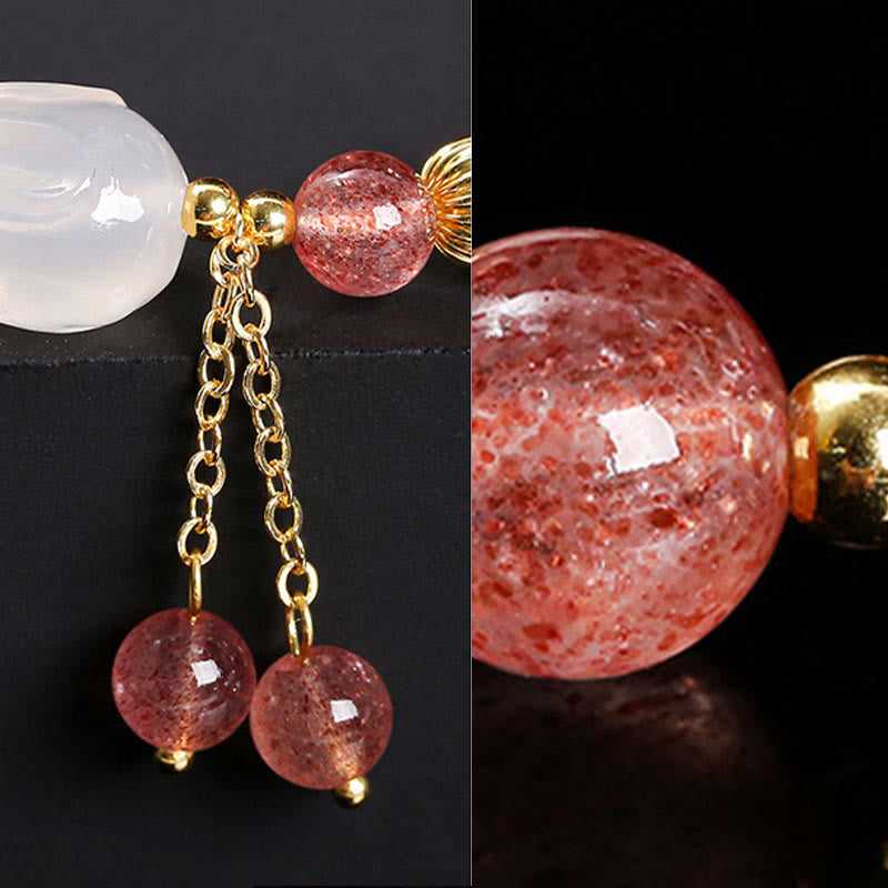 Buddha Stones天然ストロベリークォーツ アゲート ラビット ヒーリングブレスレット