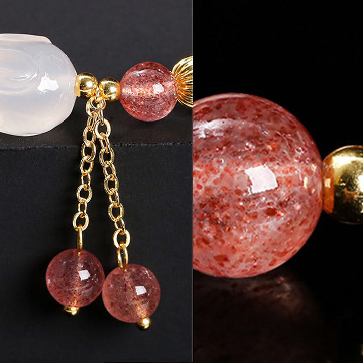 Buddha Stones天然ストロベリークォーツ アゲート ラビット ヒーリングブレスレット