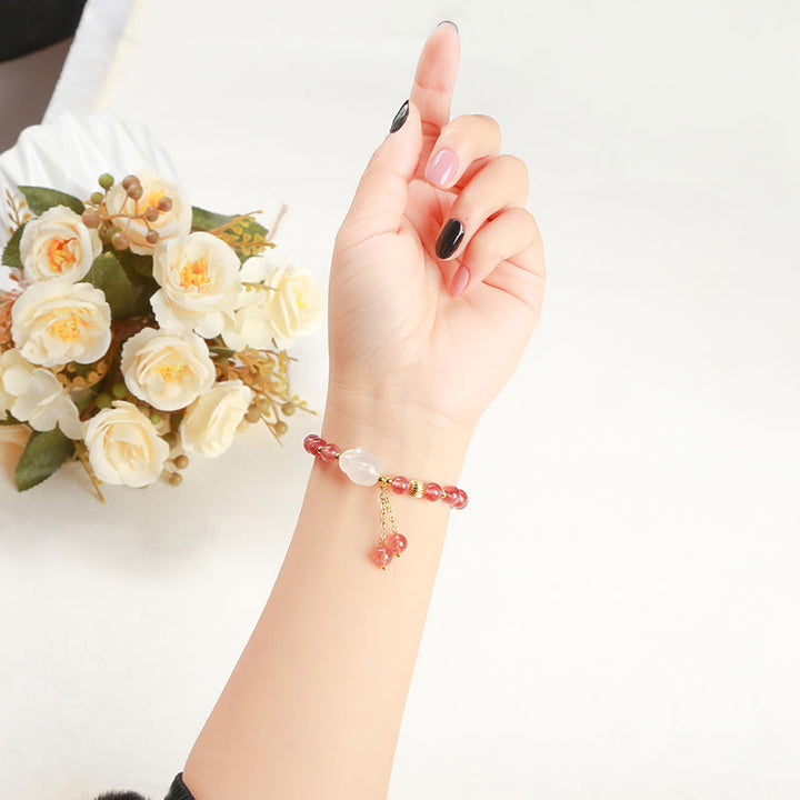 Buddha Stones天然ストロベリークォーツ アゲート ラビット ヒーリングブレスレット