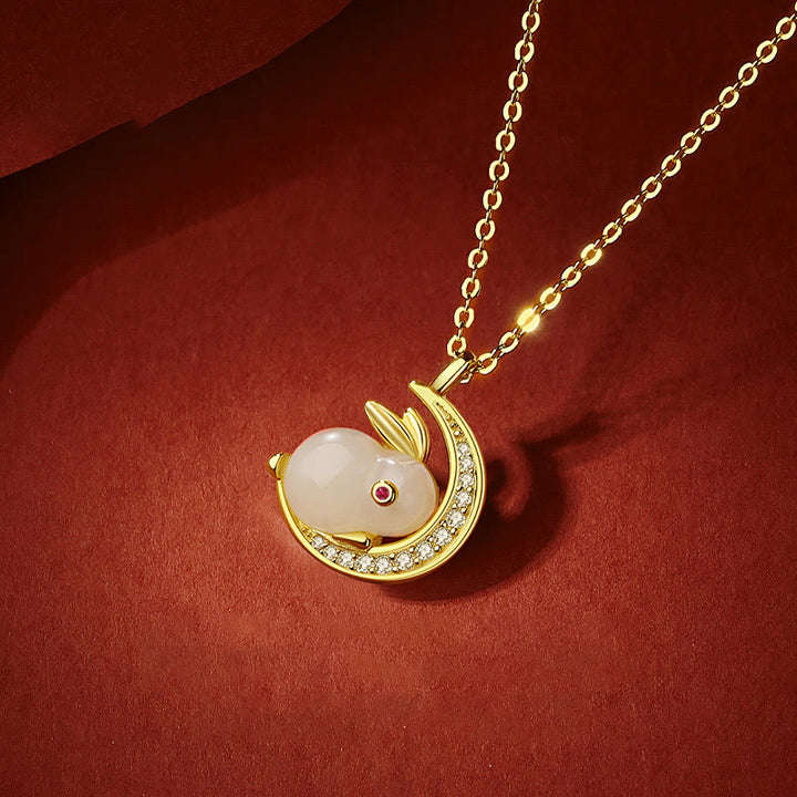Buddha Stones 925スターリングシルバー 和田白翡翠 うさぎ 三日月 幸運のネックレスペンダント