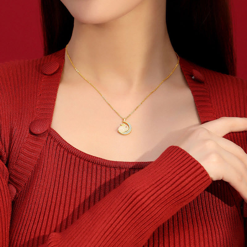 Buddha Stones 925スターリングシルバー 和田白翡翠 うさぎ 三日月 幸運のネックレスペンダント