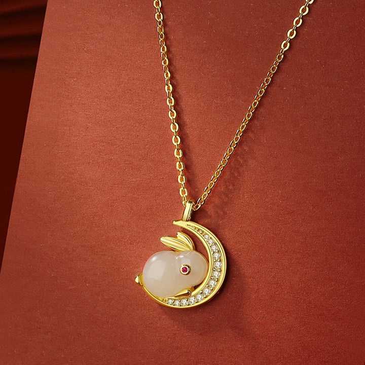 Buddha Stones 925スターリングシルバー 和田白翡翠 うさぎ 三日月 幸運のネックレスペンダント