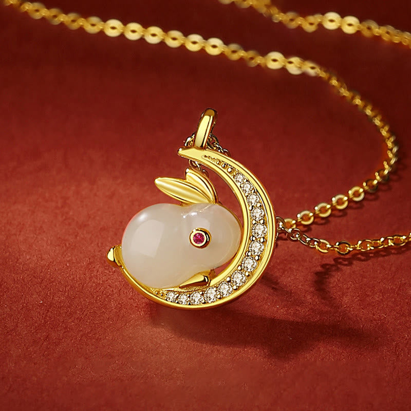 Buddha Stones 925スターリングシルバー 和田白翡翠 うさぎ 三日月 幸運のネックレスペンダント