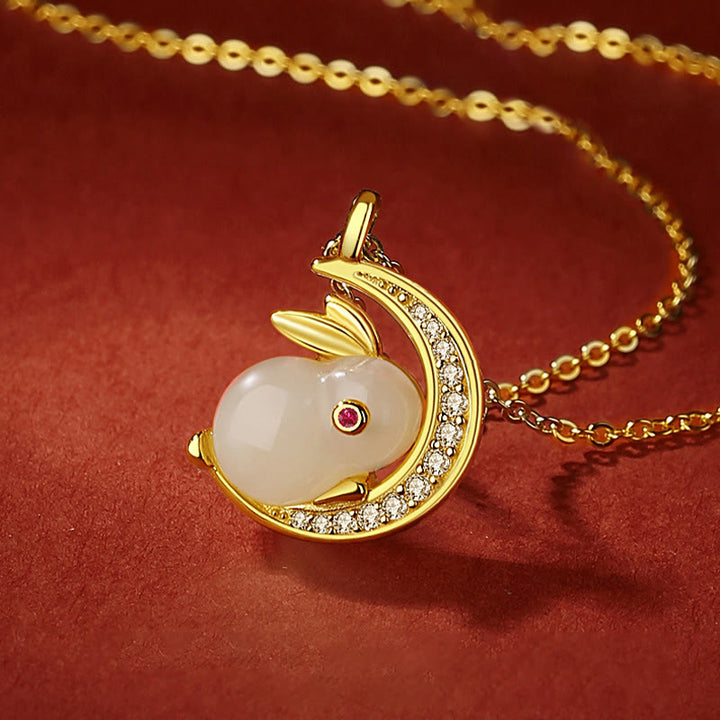 Buddha Stones 925スターリングシルバー 和田白翡翠 うさぎ 三日月 幸運のネックレスペンダント