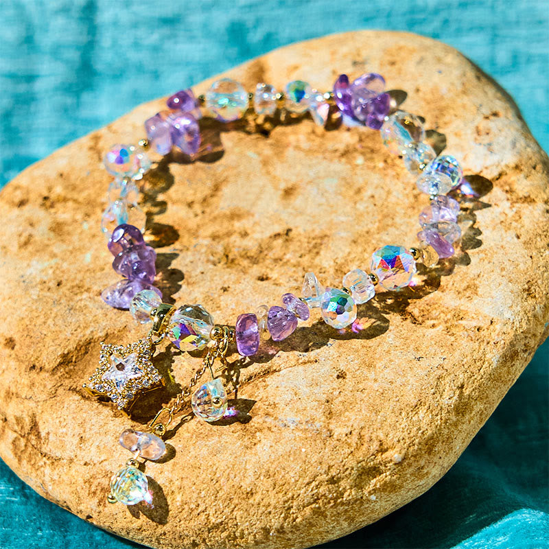 Buddha Stones天然アメジストクリスタルスターチャームポジティブな変容ブレスレット