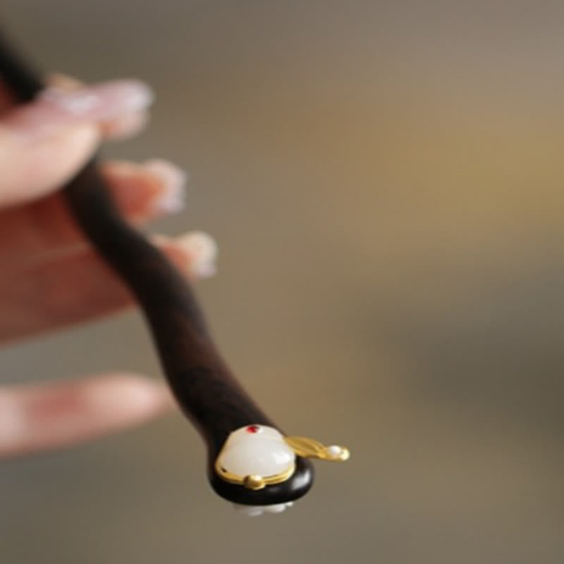 Buddha Stones吉兆雲 白檀 うさぎ 守護簪