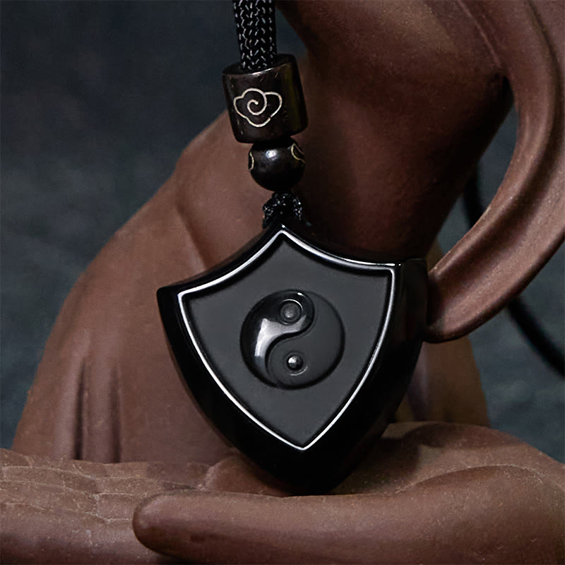 Buddha Stones黒曜石 シールドパターン 陰陽シンボル 強さ ネックレス ペンダント - image 3