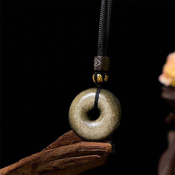 Buddha Stones天然ゴールド光沢 黒曜石 平和バックル 強化ネックレスペンダント