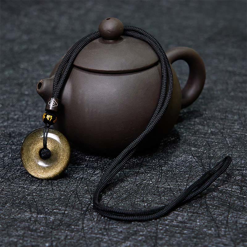 Buddha Stones天然ゴールド光沢 黒曜石 平和バックル 強化ネックレスペンダント