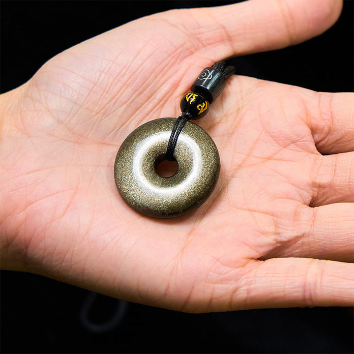 Buddha Stones天然ゴールド光沢 黒曜石 平和バックル 強化ネックレスペンダント