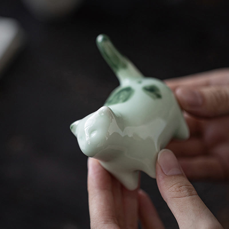 Buddha Stonesミニ幸運かわいい斑点立ち猫眠る子猫陶器置物装飾 - image 5