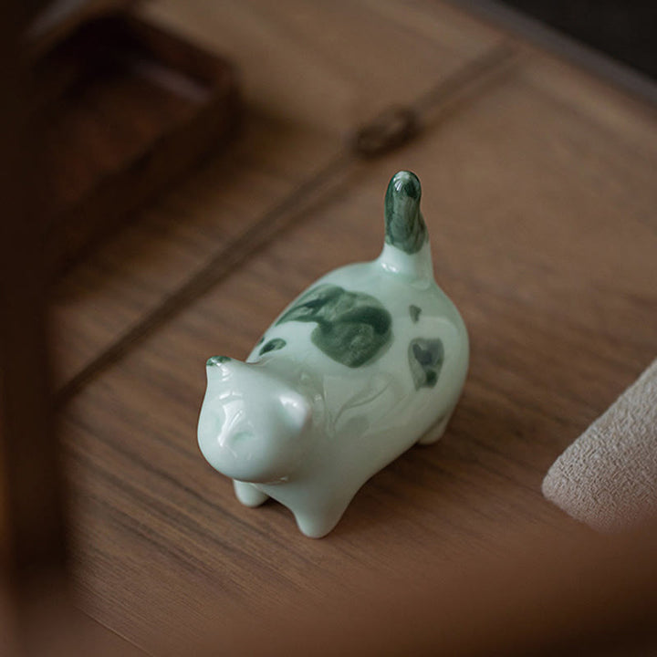 Buddha Stonesミニ幸運かわいい斑点立ち猫眠る子猫陶器置物装飾 - image 8